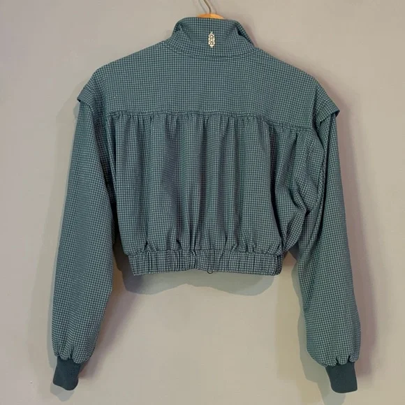 Free People Movement 40 Love Cropped Size Small Blue Checkered Jacket - Picture 2 of 12
